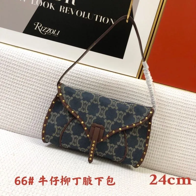 Celine Denim Studded Shoulder Bag