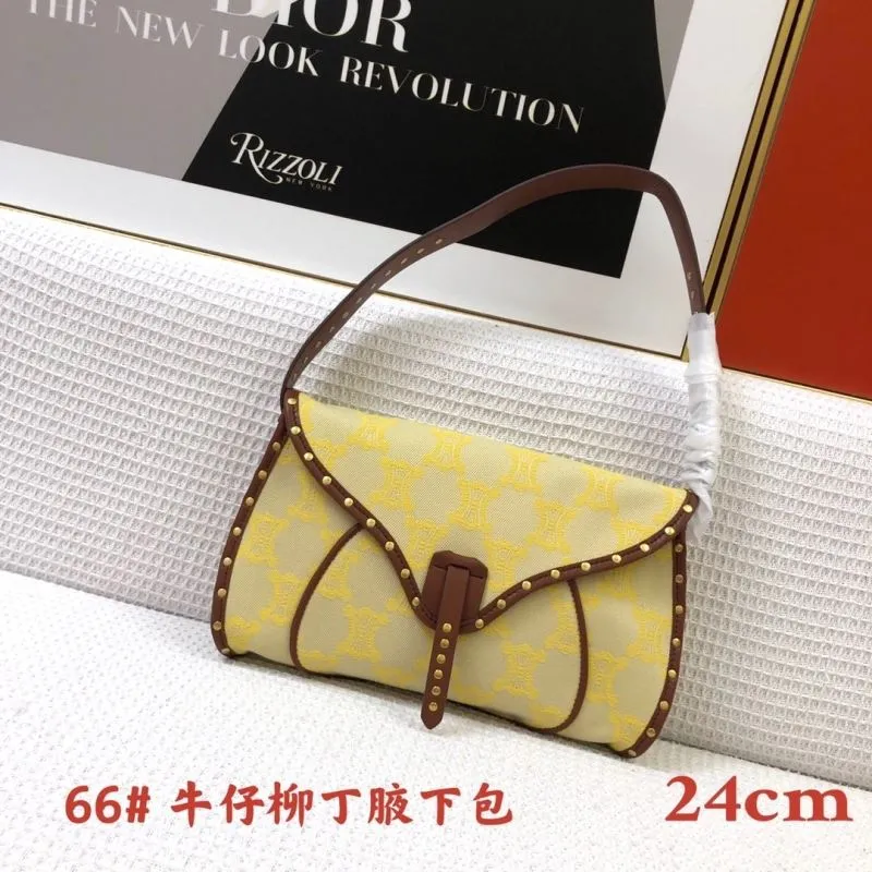 Celine 66 Denim Riveted Underarm Shoulder Bag Yellow