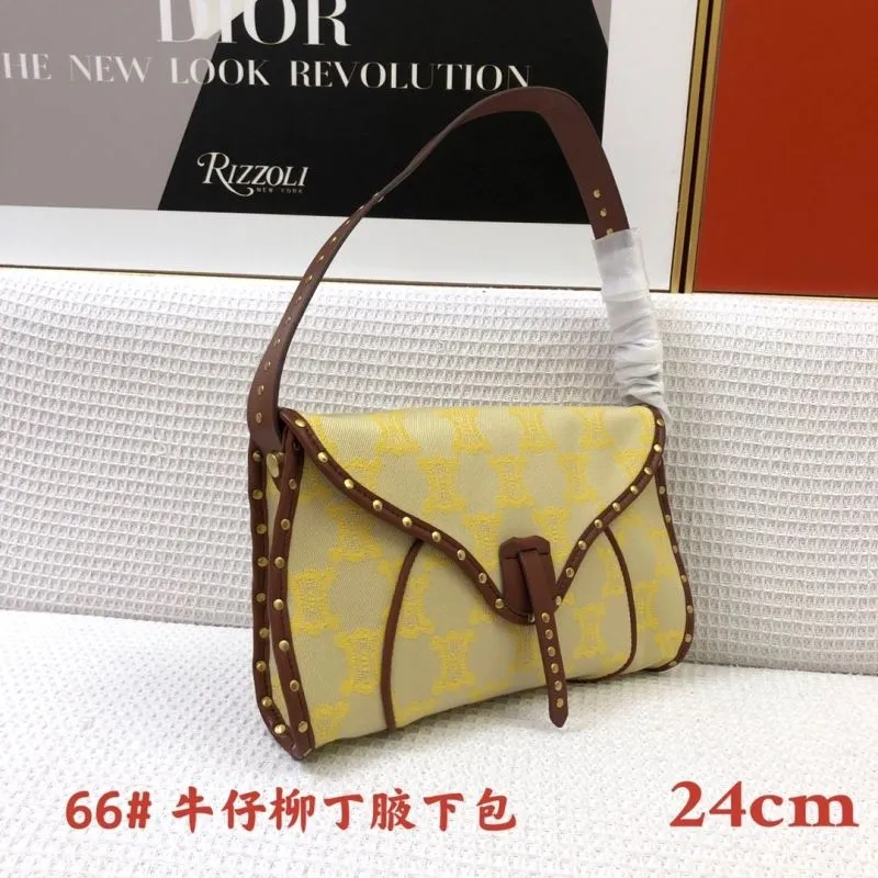 Alternative view of Celine 66 Denim Riveted Underarm Shoulder Bag Yellow