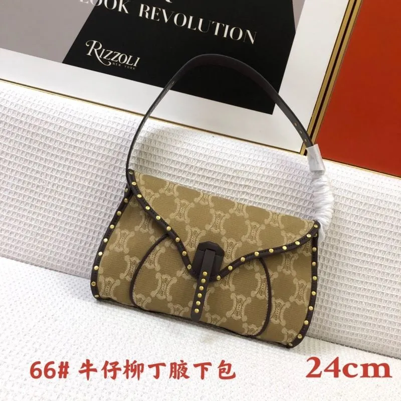 Celine 66 Khaki Riveted Underarm Shoulder Bag
