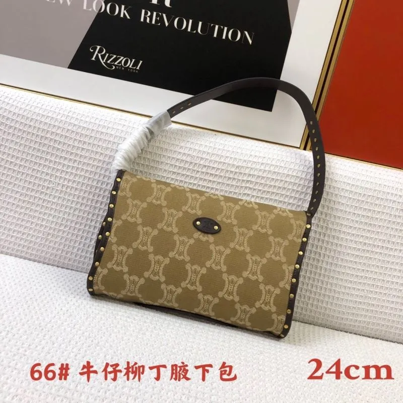 Celine 66 Khaki Riveted Underarm Shoulder Bag - Image 3