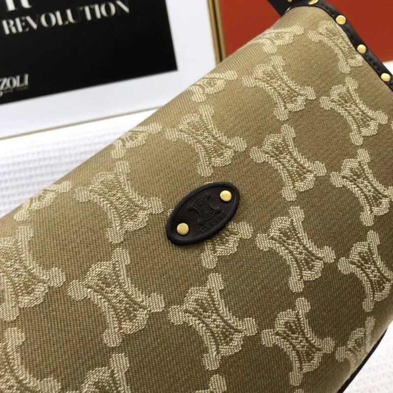Celine 66 Khaki Riveted Underarm Shoulder Bag - Image 4