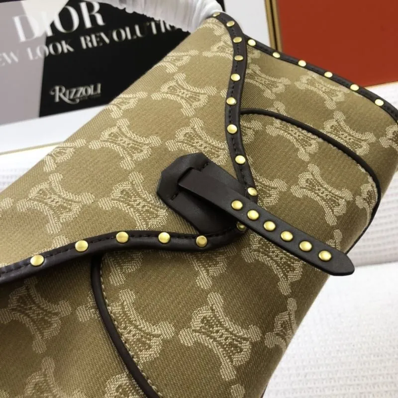 Celine 66 Khaki Riveted Underarm Shoulder Bag - Image 5