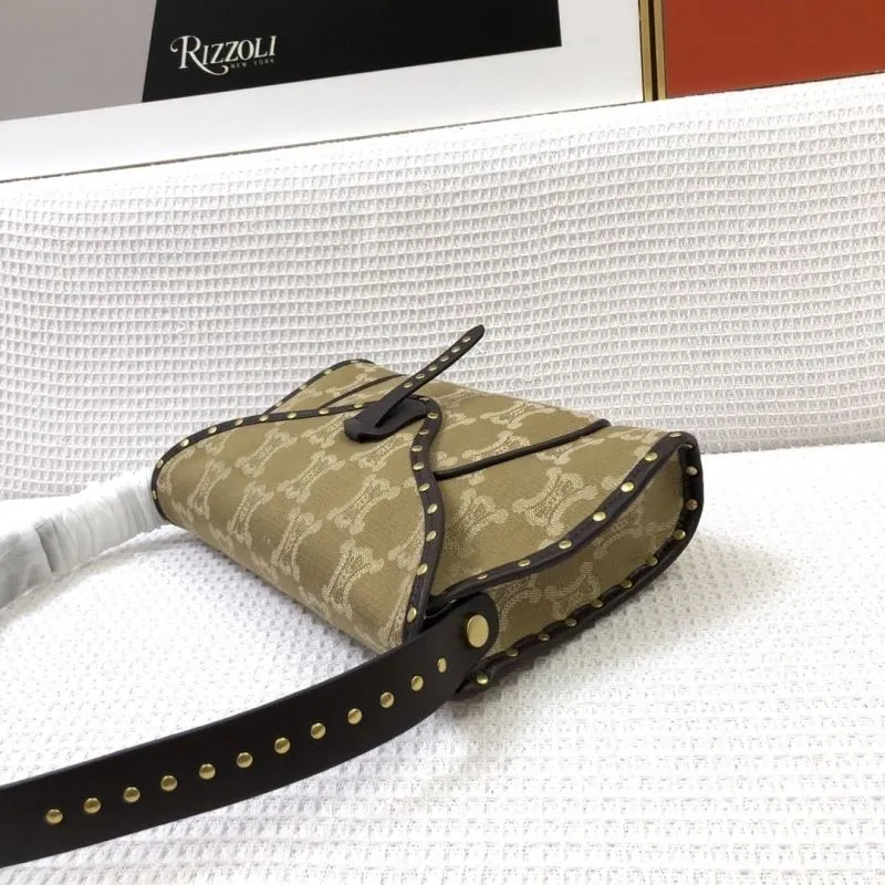 Celine 66 Khaki Riveted Underarm Shoulder Bag - Image 6