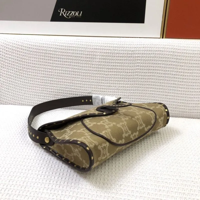 Celine 66 Khaki Riveted Underarm Shoulder Bag - Image 7