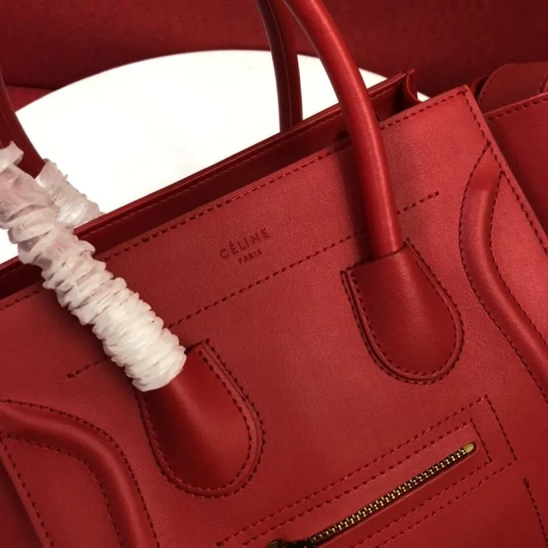 Celine Red Leather Top Handle Tote Bag - Image 3