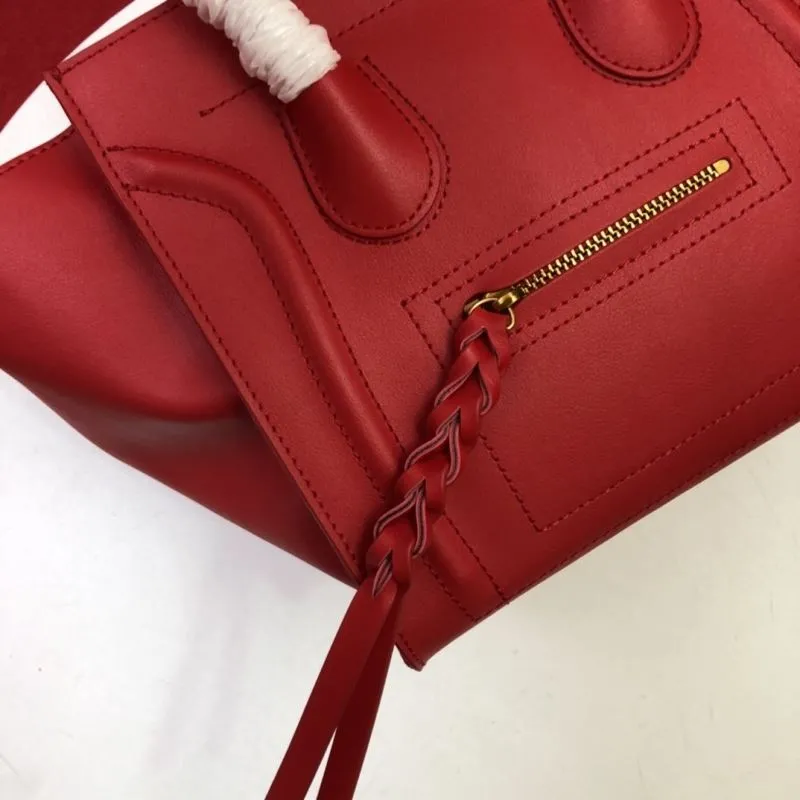 Celine Red Leather Top Handle Tote Bag - Image 4