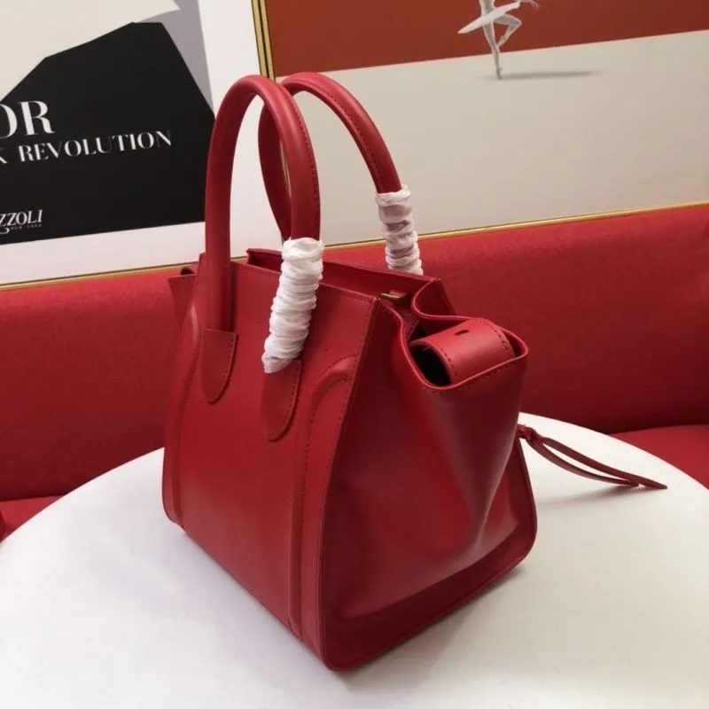 Celine Red Leather Top Handle Tote Bag - Image 5