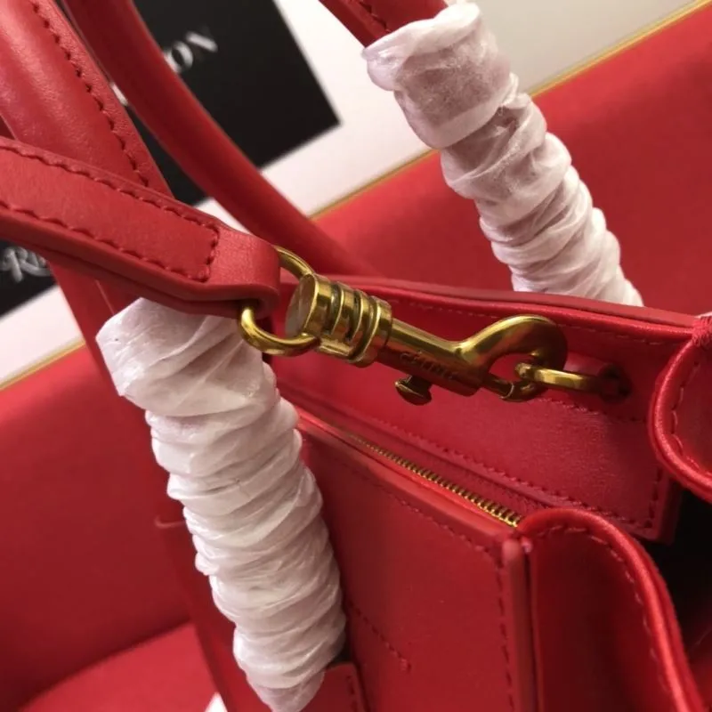 Celine Red Leather Top Handle Tote Bag - Image 6