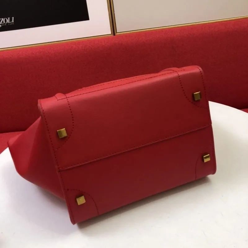 Celine Red Leather Top Handle Tote Bag - Image 7