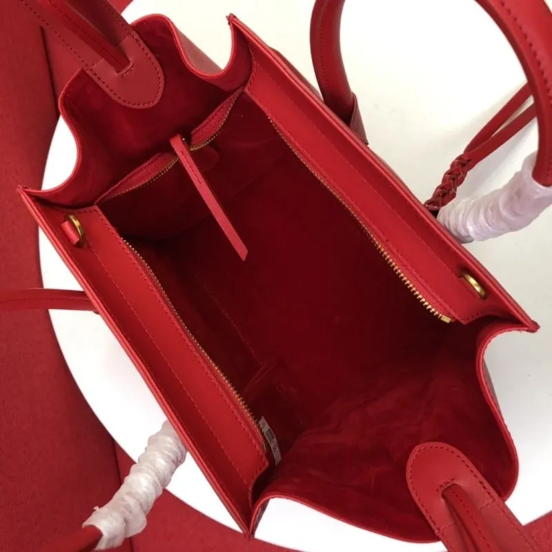 Celine Red Leather Top Handle Tote Bag - Image 8