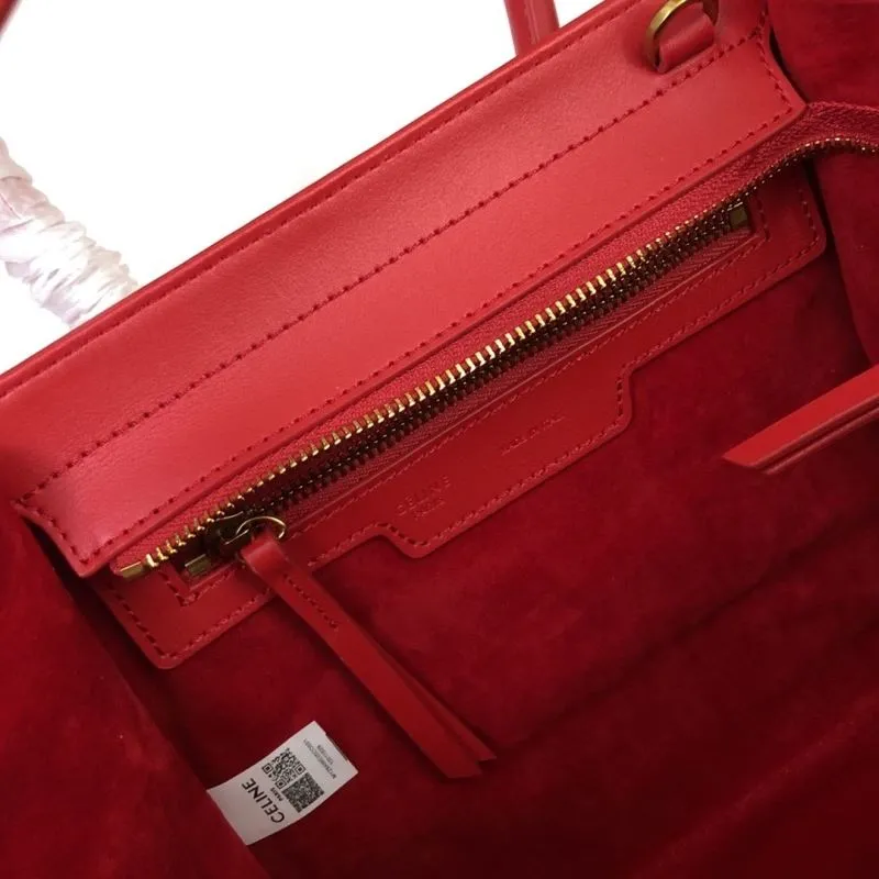 Celine Red Leather Top Handle Tote Bag - Image 9