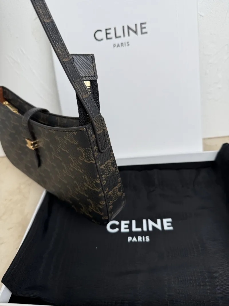 Celine Triomphe Monogram Shoulder Bag Dark Brown - Image 3