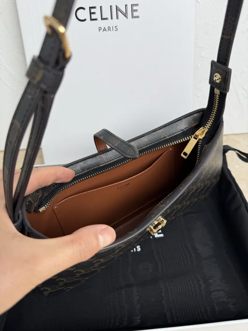 Celine Triomphe Monogram Shoulder Bag Dark Brown - Image 7