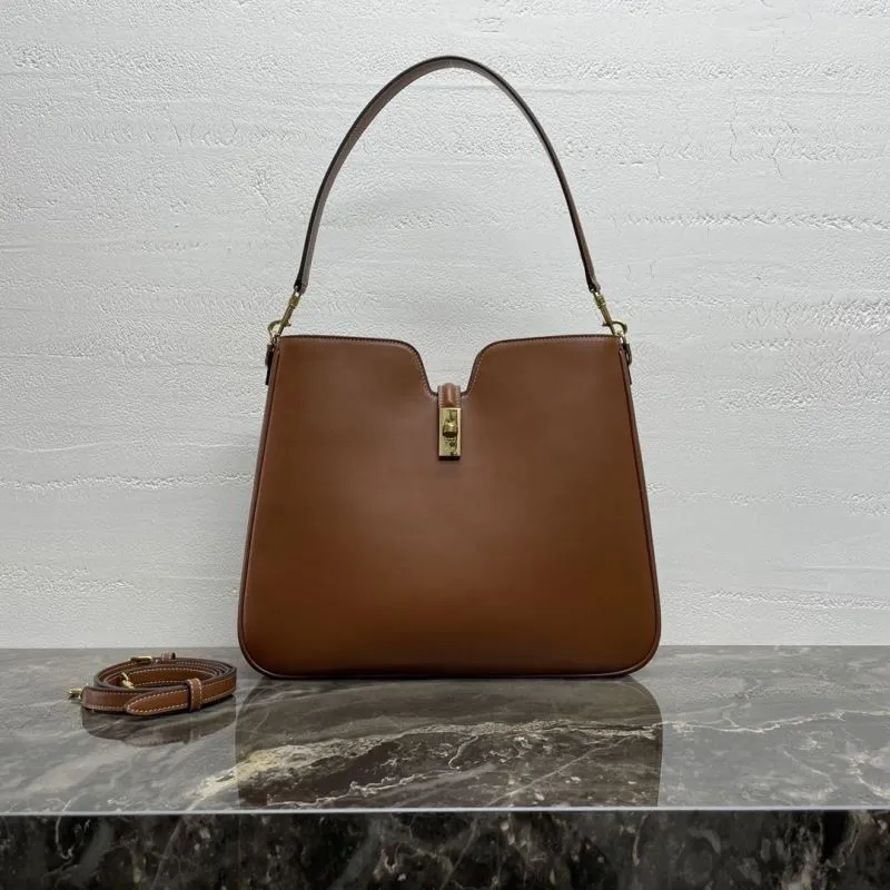 Celine Brown Leather Top Handle Shoulder Bag
