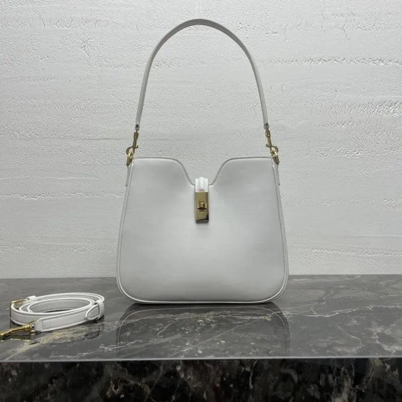 Celine White Leather Top Handle Shoulder Bag