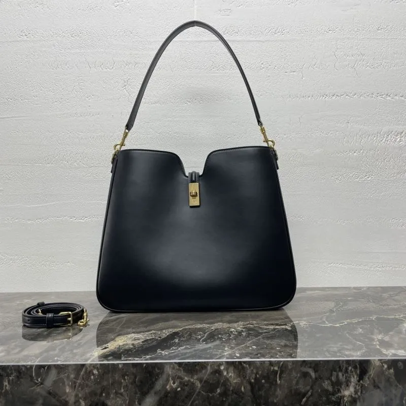 Celine Black Leather Top Handle Shoulder Bag