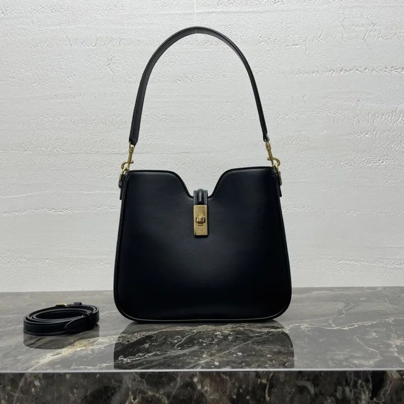 Celine Black Leather Top Handle Shoulder Bag