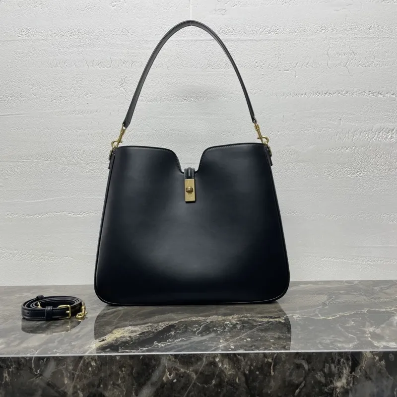 Celine Black Leather Top Handle Hobo Bag