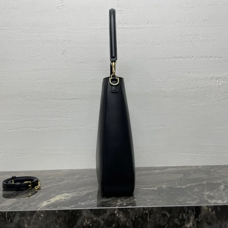 Celine Black Leather Top Handle Hobo Bag - Image 3