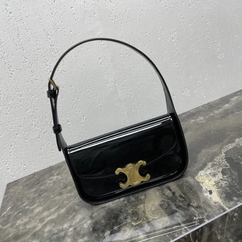 Celine Black Patent Leather Top Handle Shoulder Bag