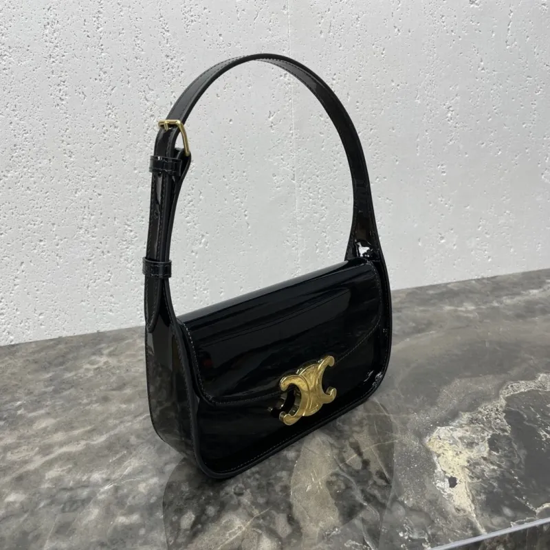 Alternative view of Celine Black Patent Leather Top Handle Shoulder Bag
