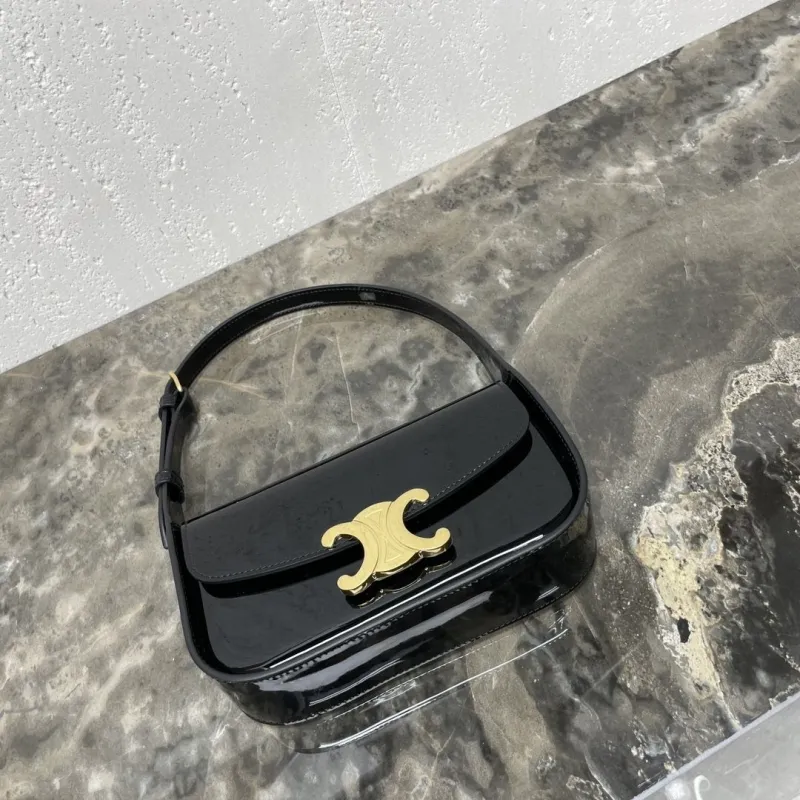 Celine Black Patent Leather Top Handle Shoulder Bag - Image 5
