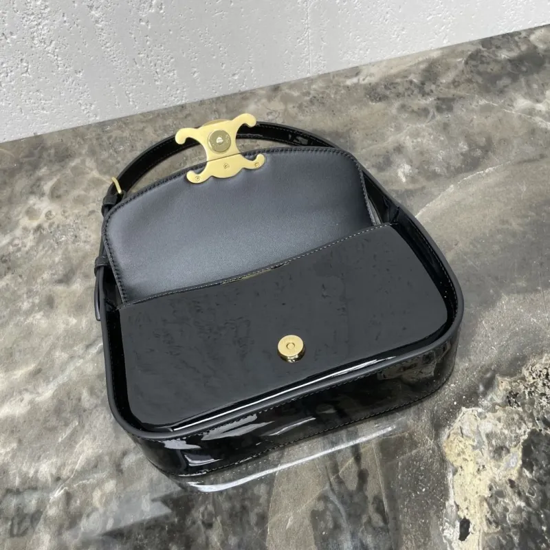 Celine Black Patent Leather Top Handle Shoulder Bag - Image 6