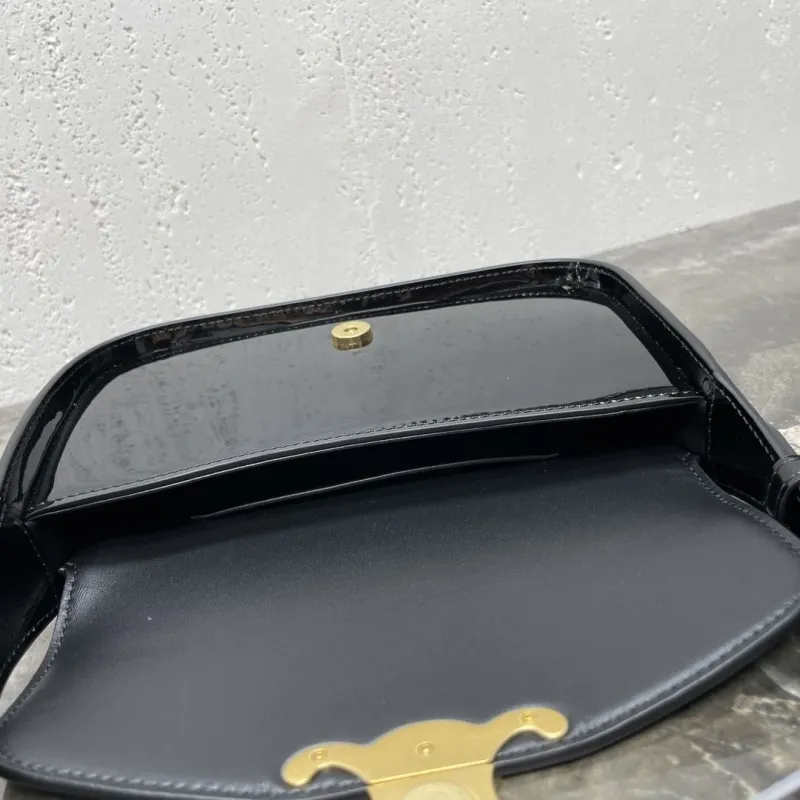 Celine Black Patent Leather Top Handle Shoulder Bag - Image 8