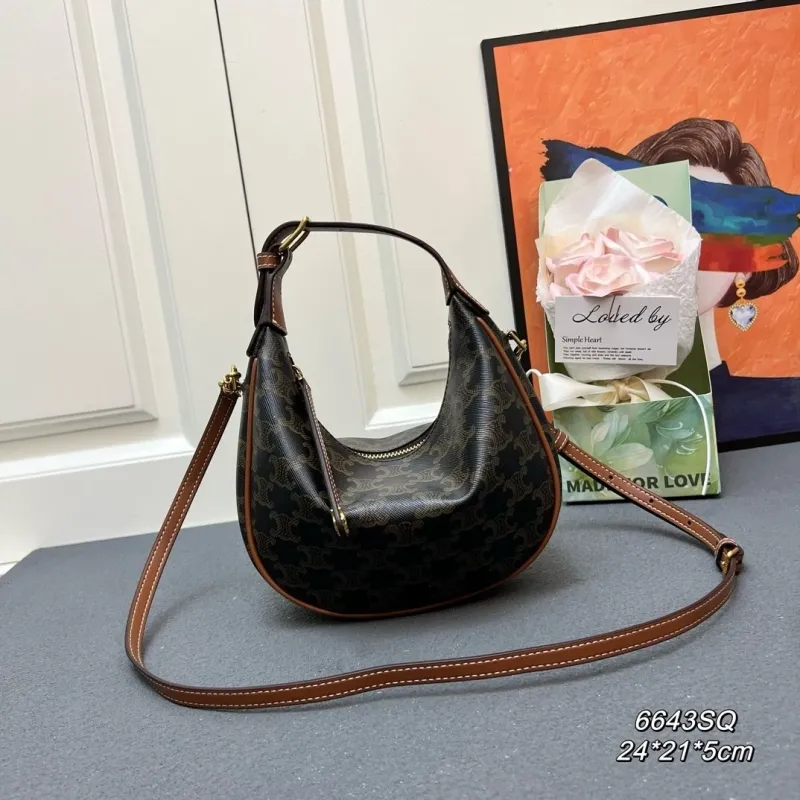 Celine 6643SQ Dark Brown Hobo Shoulder Bag