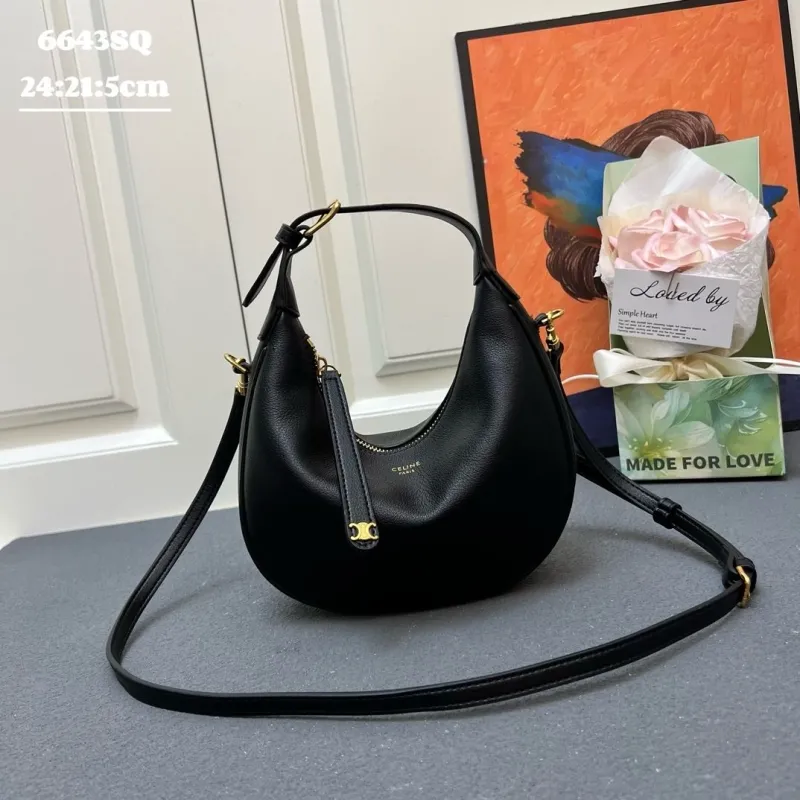 Celine 6643SQ Black Hobo Crossbody Bag