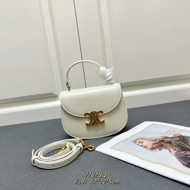 Celine White Top Handle Crossbody Bag 7767SQ 17x12x5cm