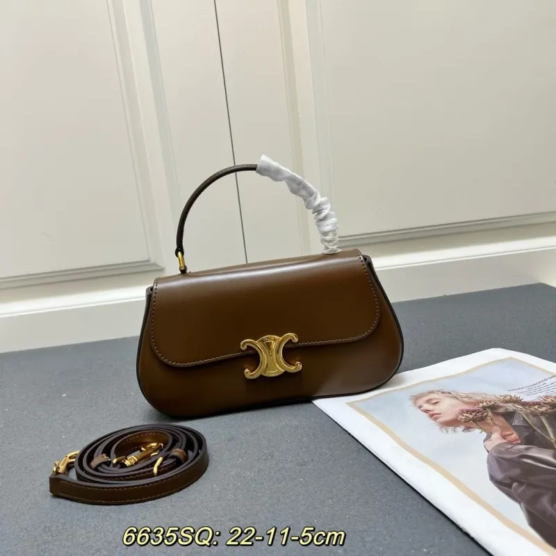 Celine Brown Top Handle Crossbody Bag 6635SQ