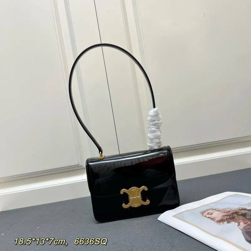 Celine Black Patent Leather Top Handle Bag 6636SQ