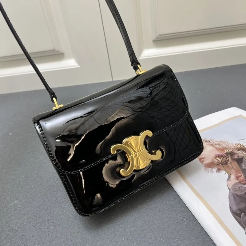 Celine Black Patent Leather Top Handle Bag 6636SQ - Image 3