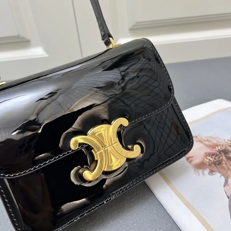 Celine Black Patent Leather Top Handle Bag 6636SQ - Image 4