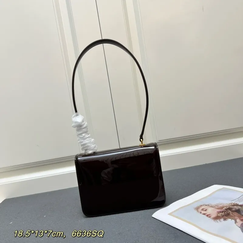 Alternative view of Celine Dark Brown Patent Leather Top Handle Bag 6636SQ 18.5x13x7cm