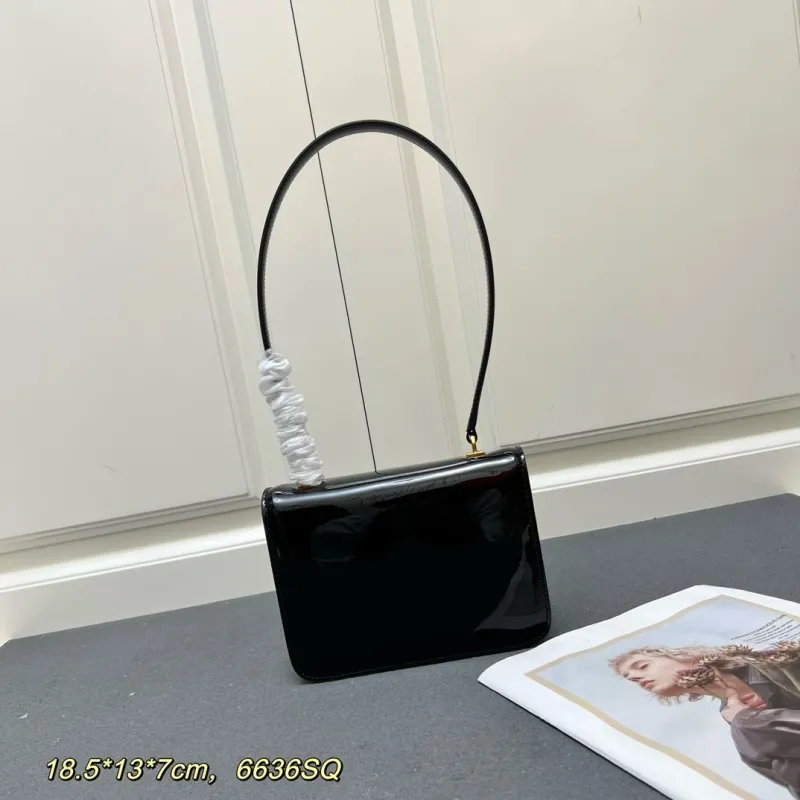 Alternative view of Celine Black White Patent Leather Top Handle Bag 6636SQ