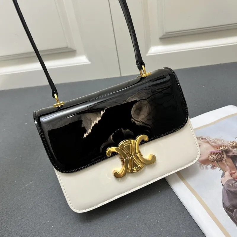 Celine Black White Patent Leather Top Handle Bag 6636SQ - Image 3