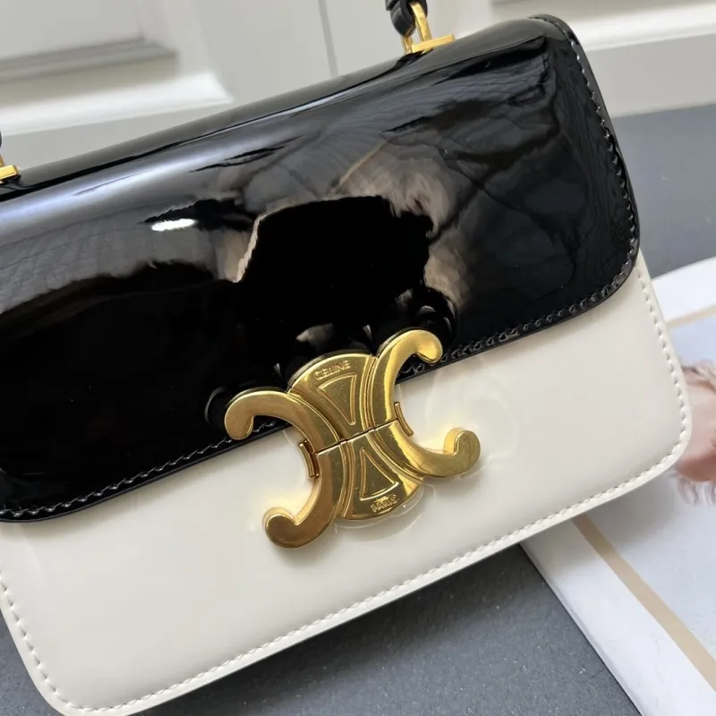 Celine Black White Patent Leather Top Handle Bag 6636SQ - Image 4