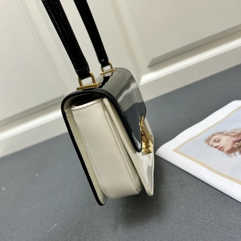 Celine Black White Patent Leather Top Handle Bag 6636SQ - Image 5