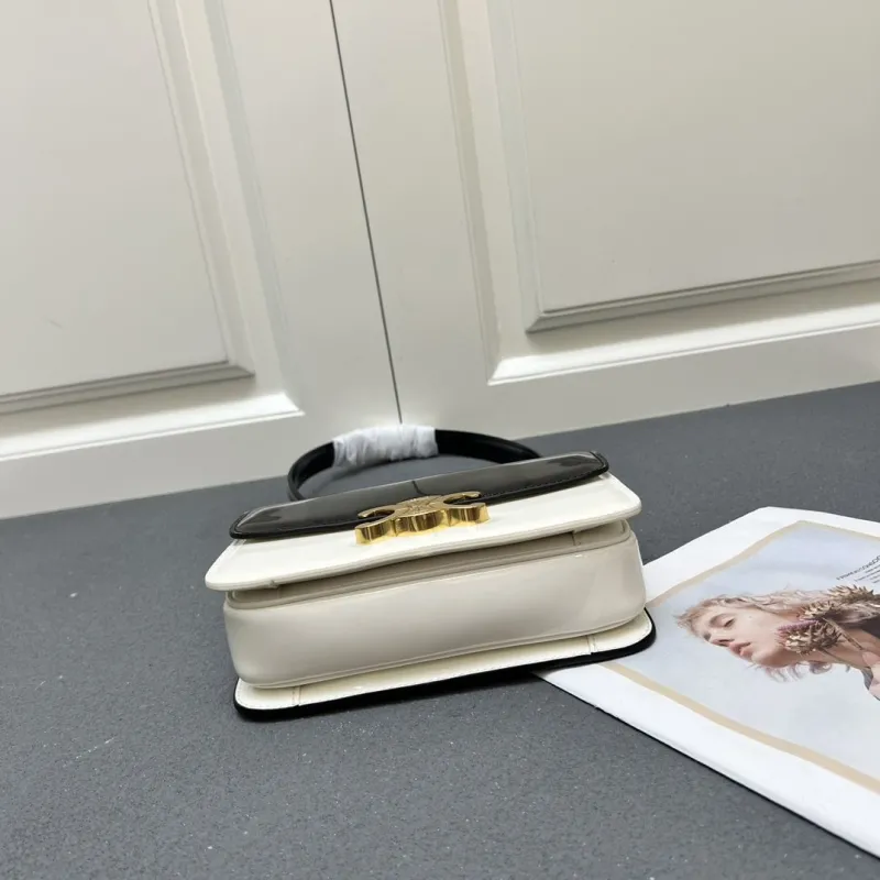 Celine Black White Patent Leather Top Handle Bag 6636SQ - Image 7
