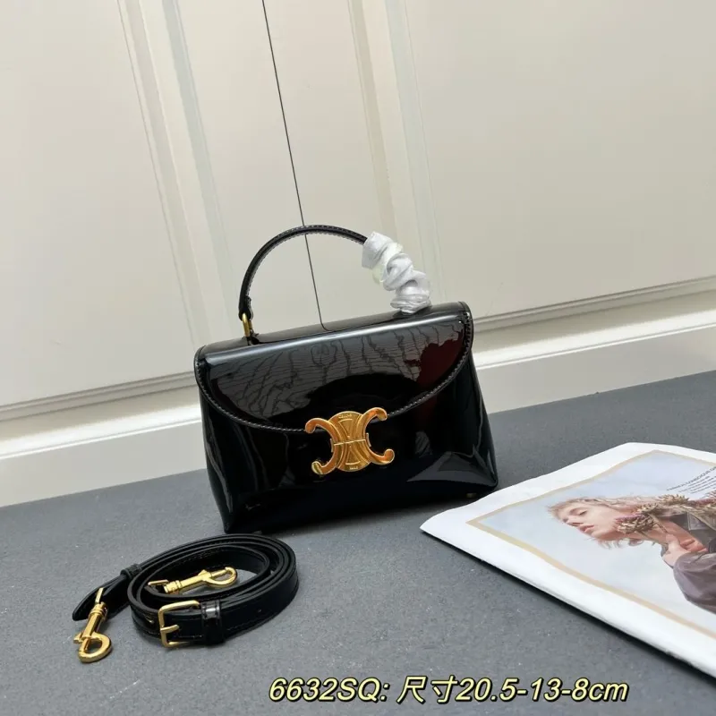 Celine Black Patent Leather Top Handle Bag 6632SQ
