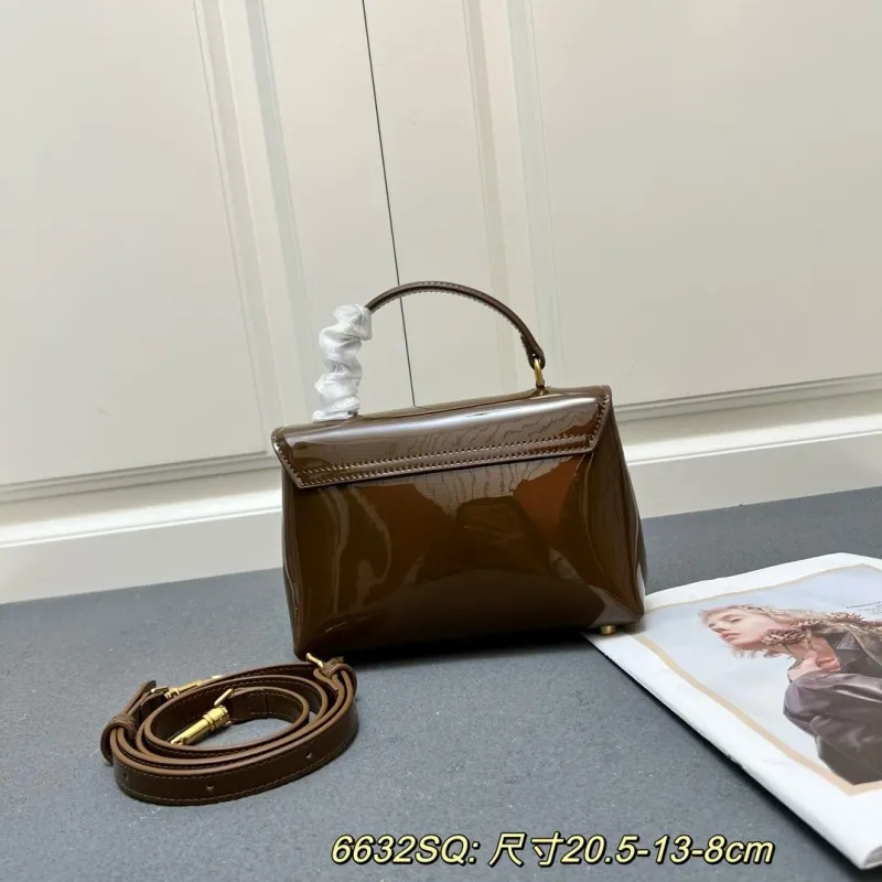 Alternative view of Celine Brown Patent Leather Top Handle Bag 6632SQ