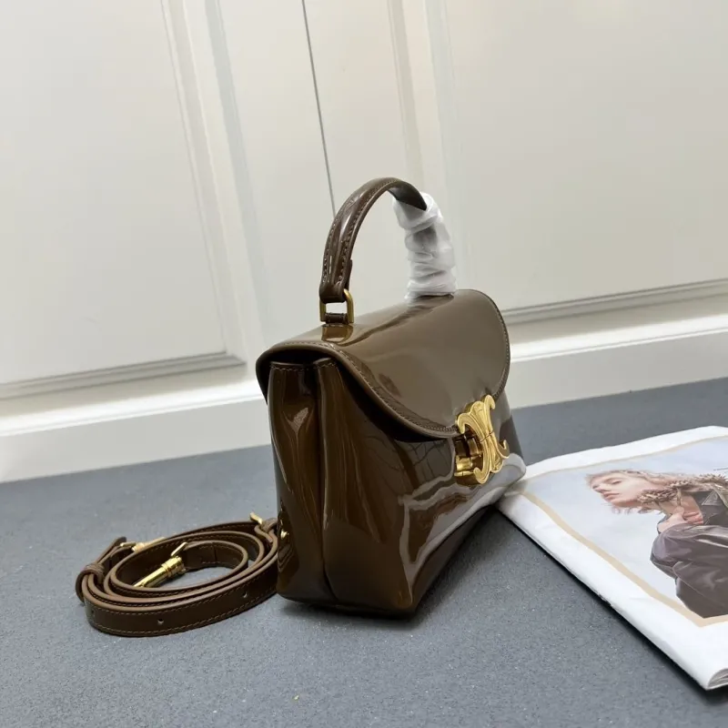 Celine Brown Patent Leather Top Handle Bag 6632SQ - Image 3