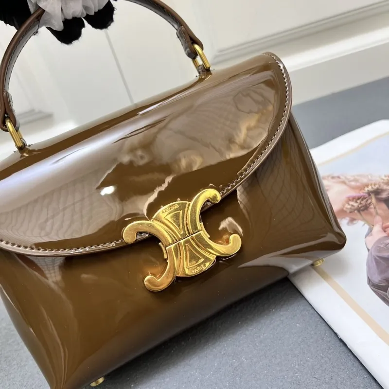 Celine Brown Patent Leather Top Handle Bag 6632SQ - Image 5