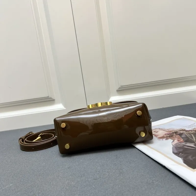 Celine Brown Patent Leather Top Handle Bag 6632SQ - Image 6