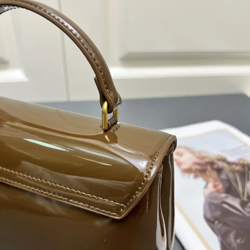 Celine Brown Patent Leather Top Handle Bag 6632SQ - Image 7