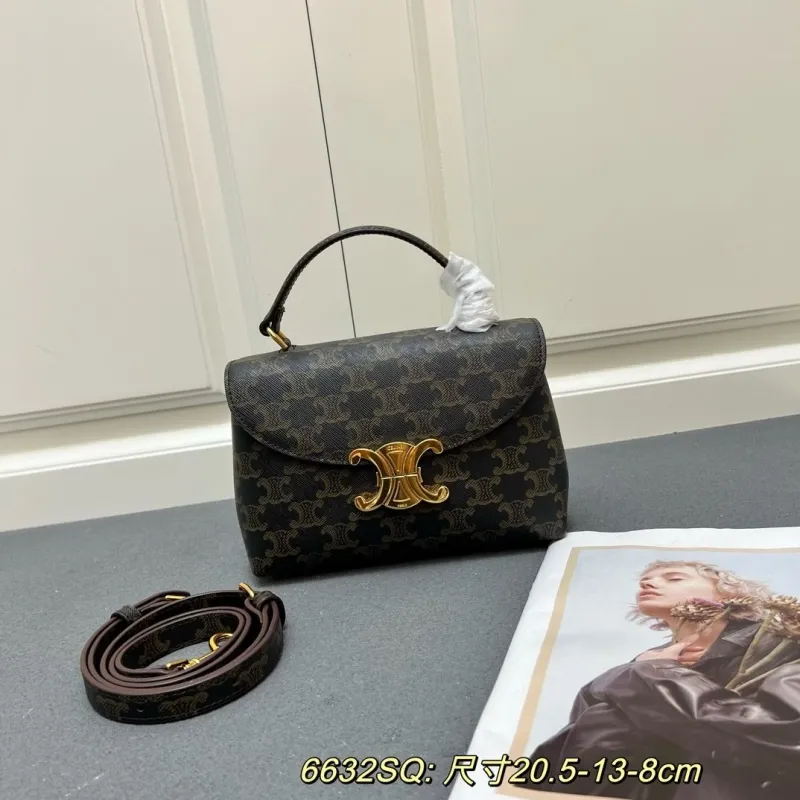 Celine 6632SQ Dark Monogram Top Handle Crossbody Bag