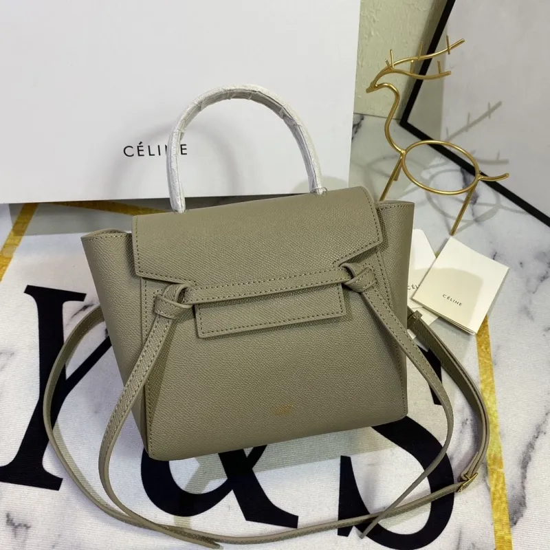 Celine Taupe Mini Top Handle Leather Bag